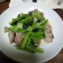 合鴨と小松菜のガリバタうまつゆ炒め